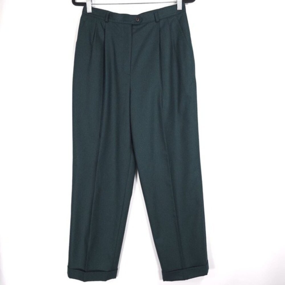 LAUREN RALPH LAUREN PETITE Women’s 100% WORSTED WOOL‎ Pleated Green Trousers 12P